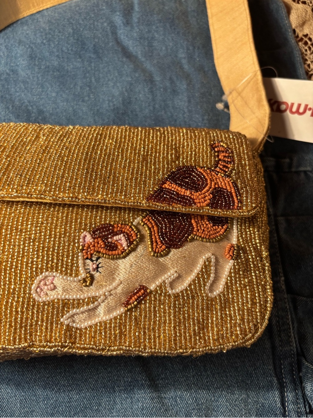 T.J.Maxx Gold Beaded Crossbody Bag with Cat Embroidery - Picture 6 of 6